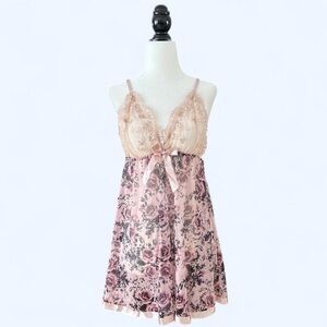 Pink Floral Embroidered Slip Dress Lingerie Bow Detail Coquette Fairycore Dainty